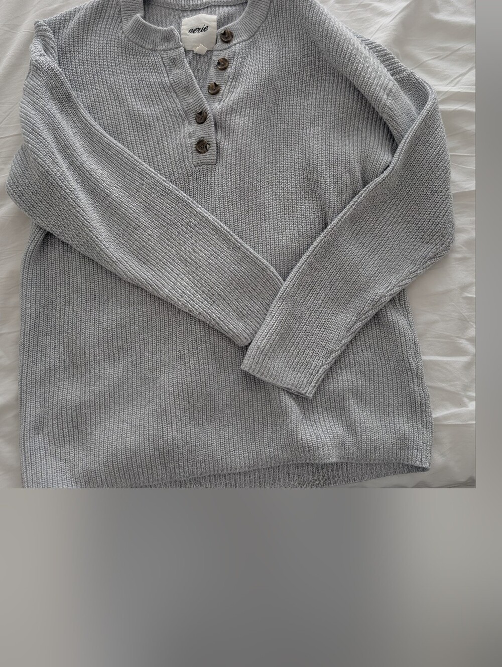 aerie Light Gray Knit Henley Cardigan with Button Placket